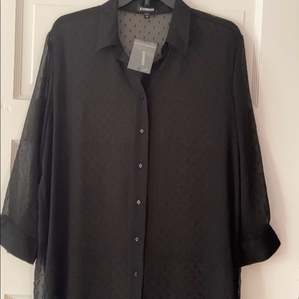 Black see through button down dress